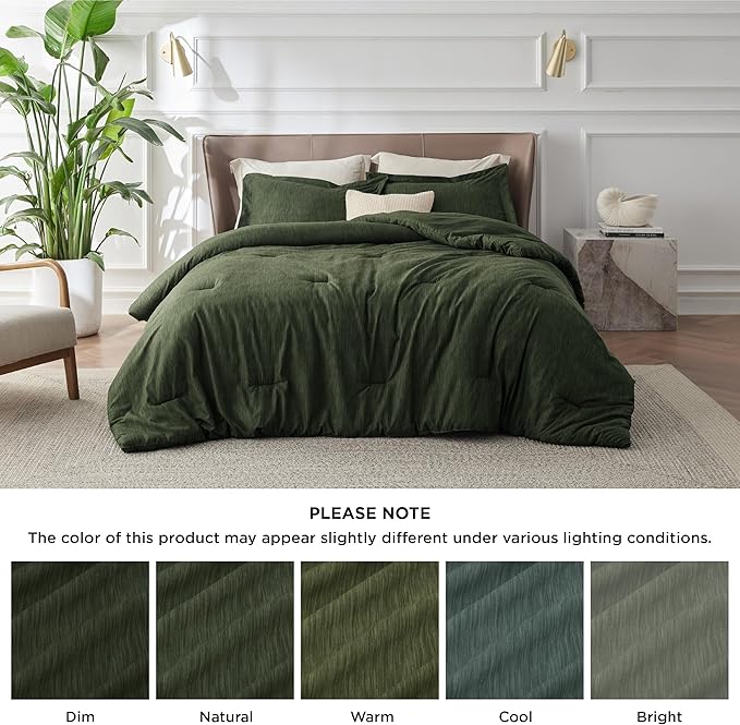 Bedsure Oversized Queen Comforter Set - Dark Green Soft Bedding for All Seasons, Cationic Dyed Bed Set, 3 Pieces, 1 Oversized Queen Size Comforter (98"x98") and 2 Pillow Shams (20"x26"+2")