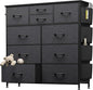10 Drawer Dresser, Chest of Drawers for Bedroom, Fabric Dresser Drawers with Side Pockets, Hooks, Wooden Top and Sturdy Metal Frame for Living Room, Closet, Hallway, Nursery (Grey)