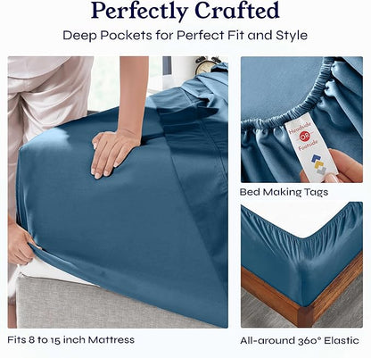California Design Den Split King Sheets Sets for Adjustable Bed - Soft 100% Cotton Sheets, 400 Thread Count Sateen, Deep Pockets, Cool and Durable Bedding, Beats Egyptian Cotton Claims - Peacock Blue