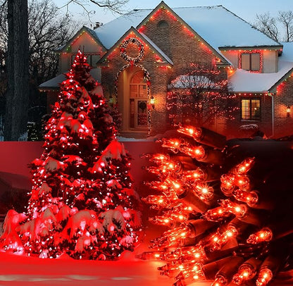 Holiday Essence - LED Red Christmas Lights Green Wire 26.9 Feet Long String Lights Set for Outdoor & Indoor Décor, Valentines Day, Halloween, Christmas Trees, Lighting Decorations, UL Certified