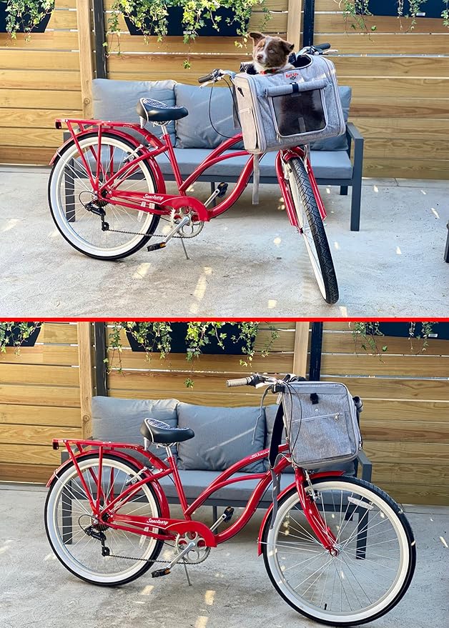 Dog Bike Basket, Expandable Soft-Sided Reflective Pet Carrier Backpack with 4 Open Doors, 4 Mesh Windows for Medium Small Dog Cat Puppies (Grey)-Mewly Pet