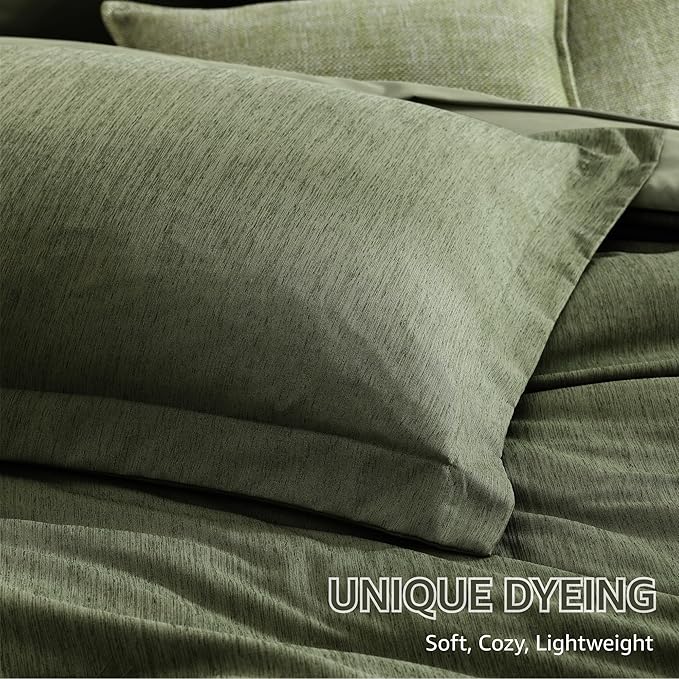 Monbix California King Comforter Set - 7 Pieces Cationic Dyeing Olive Green Bed in a Bag Cal King Bedding Sets with Comforter, Sheets, Pillowcases & Shams, Reversible Bedding Comforters Sets(108 * 92)