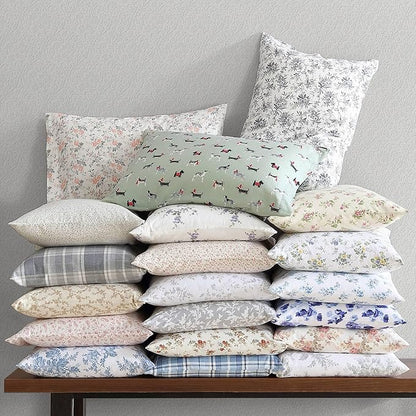 Laura Ashley - Flannel Sheets Full Size, Anti-Pilling & Wrinkle Resistant Cotton, Touchably Soft for All-Season Comfort - Bed Sheets with Matching Pillowcases & Fitted Sheet (Holiday Pups Green)