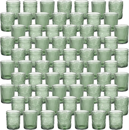 70pcs Assorted Votive Candle Holders - Green Glass Tea Lights Candle Holder in Bulk, Tealight Candle Holder for Table Centerpiece Wedding Decor Home Decoration