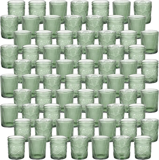 70pcs Assorted Votive Candle Holders - Green Glass Tea Lights Candle Holder in Bulk, Tealight Candle Holder for Table Centerpiece Wedding Decor Home Decoration