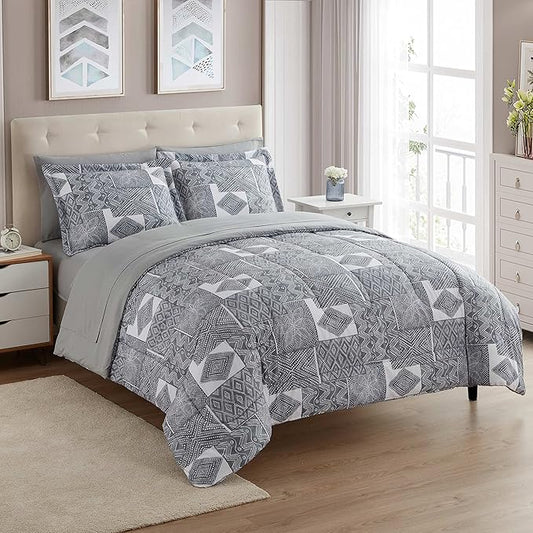 Sweet Home Collection 7 Piece Comforter Set Bag Solid Color All Season Soft Down Alternative Blanket & Luxurious Microfiber Bed Sheets, Tulsa, Full