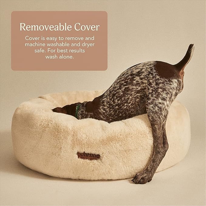UnHide Floof Pet Bed - Small (23" x 8") - Extra Soft Dog Bed - Removable Faux Fur Cover - Machine Washable - Helps Ease Pet Anxiety & Provides The Perfect Sleep - Beige Bear-Mewly Pet