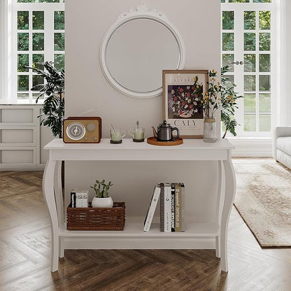 ChooChoo 47 Inch Narrow Console Table, Chic Accent Sofa Table, Entryway Table, White