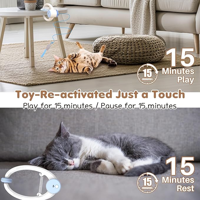 Interactive Cat Toys Rechargeable, Feather Toy for Indoor Cat, Hanging Retractable Teaser Toy, Automatic Kitten Play Chase Exercise Toys with Three Plush Mouse, USB Powered (Blue)-Mewly Pet