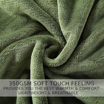 HOZY Soft Blanket Travel Size Fleece Warm Fuzzy Throw Blankets for The Bed Sofa Lightweight 350GSM Green 50"*61"