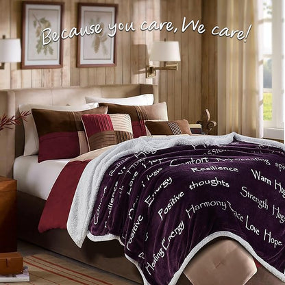 Chanasya Premium Healing Warm Hugs Caring Gift Blanket - for Positive Energy Love Support Comfort - Breast Cancer Chemo Get Well Purple Gift - Women Friend Mom Grandma (Twin) Aubergine