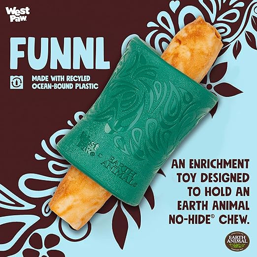 WEST PAW Funnl Dog Chew Toy - Interactive Treat Toys for Dogs - Toy Fillable with Earth Animal No-Hide Chews - Large 4.25" Kelp | Made in USA-Mewly Pet