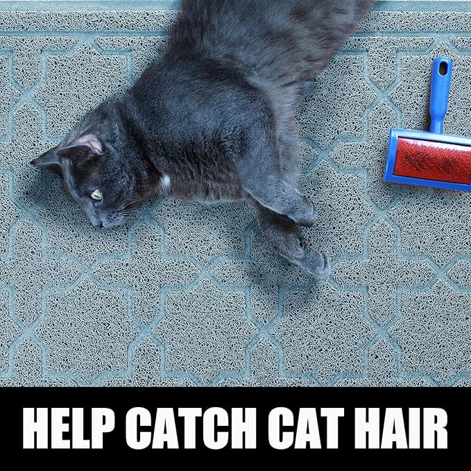 Yimobra Cat Litter Mat, 24"x20" Litter Mat with Litter Lock Mesh, Soft Cat Litter Mat Litter Trapping Mat, Easy to Clean, Non-Slip, Water Resistant, Litter Free Floors, Tea Blue-Mewly Pet