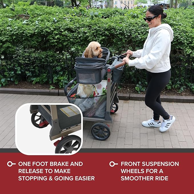 Pet Foldable Cart - Luxury Cat & Dog Stroller with Extra Large Shopping Basket, Cup Holders, & Ventilated Canopy - Easy Fold Pet Stroller for Cats & Dogs-Mewly Pet