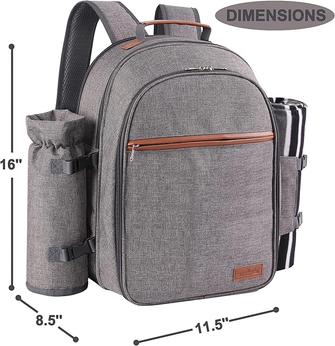 Apollo Walker Picnic Backpack Set for 2 Person with Cooler Compartment, Detachable Bottle/Wine Holder, Fleece Blanket, Plates and Cutlery Set-Mewly Pet