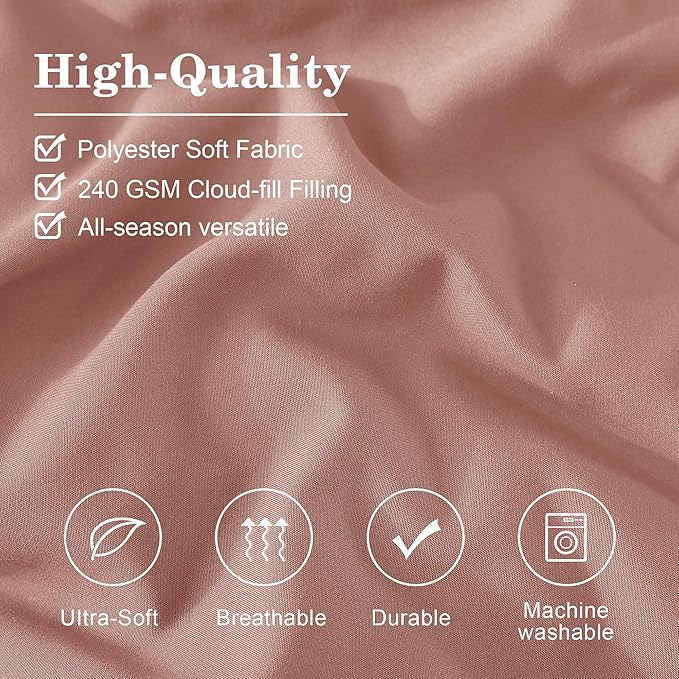 Monbix Queen Comforter Set - 7 Pieces Clay Pink Bed in a Bag Queen Bedding Sets with Comforters, All Seasons Down Alternative Comforter Bed Set with Sheets, Pillowcases & Shams