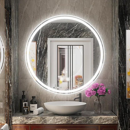 36 Inch Round LED Mirror for Bathroom, Front & Backlit Round Lighted Vanity Mirror for Wall, Adjustable Brightness, 6000K, Anti Fog, Touch, Memory