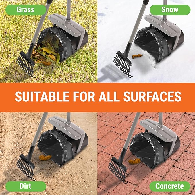 Dog Pooper Scooper with Bag Attachment, 40" Long Handle Pooper Scooper for Large Dogs, Dog Poop Scoop for Yard, Large Capacity Swivel Bin and Rake, Lavender Scented Bags (Grey)-Mewly Pet