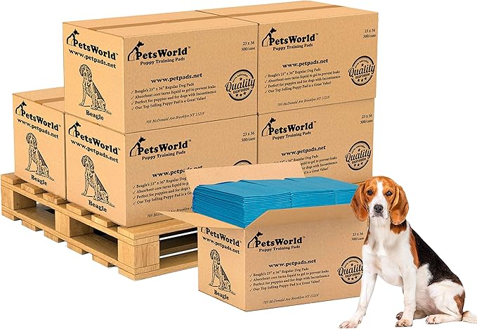 PETSWORLD Puppy Pads, 23x36 Inch, 1800 Count - Puppy Pee Pads for Dogs, Tear Resistant, Economy Value, Super-Absorbent Polymer Gel Core, Perfect for Puppies, Smaller Dogs-Mewly Pet