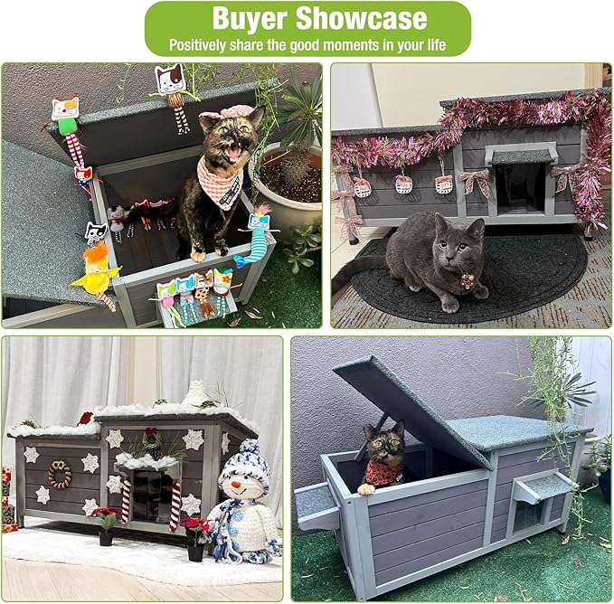 GUTINNEEN Outdoor Cat House Weatherproof Feral Kitty Shelter for Winter Cat Condo with Large Opening Roof (1-Story（AIR93）)-Mewly Pet