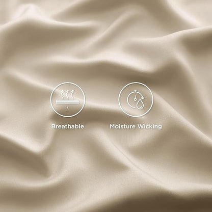 Bedsure King Size Sheet Set, Cooling Sheets King, Rayon Derived from Bamboo, Deep Pocket Up to 16", Breathable & Soft Bed Sheets, Hotel Luxury Silky Bedding Sheets & Pillowcases, Beige