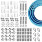 Globe String Light Suspension Kit, Outdoor Light Guide Wire, Vinyl Coated Stainless Steel Steel Cable，Include 300ft Transparent PVC and 304 Stainless Steel Wire Cable, Turnbuckle and Hooks