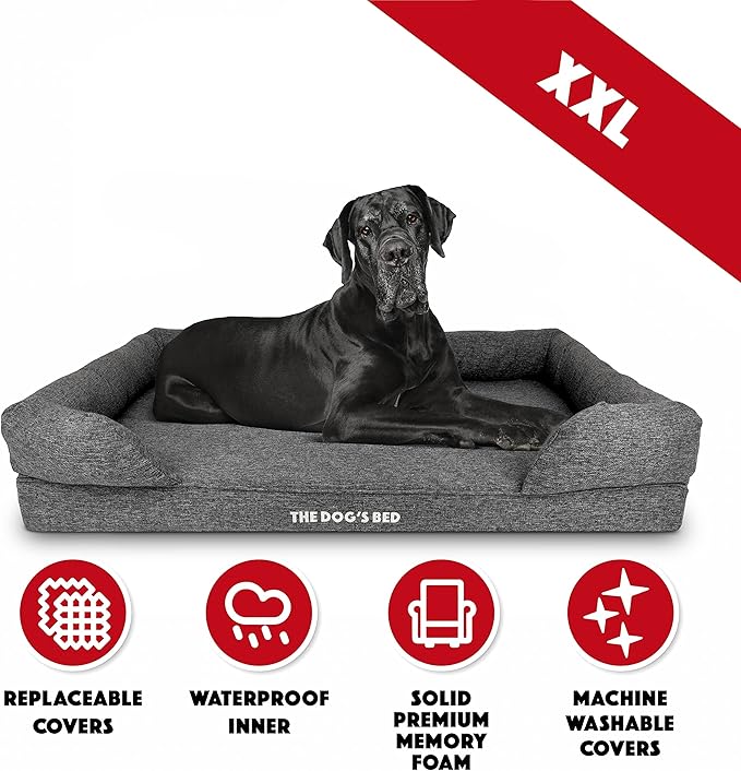 The Dog’s Bed, XXL Grey Linen 51.5x39, Memory Foam, Pain Relief: Arthritis, Hip & Elbow Dysplasia, Post Surgery, Lameness, Supportive, Calming, Waterproof Washable Cover, Veterinary Approved-Mewly Pet