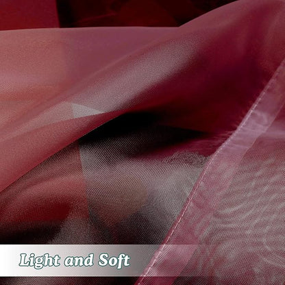 Chyhomenyc Short Sheer Curtains 45 Inches Length 2 Pieces, Light Filtering Soft Voile Curtains Drapes for Half Window/Bedroom/Bathroom/Living Room, Burgundy