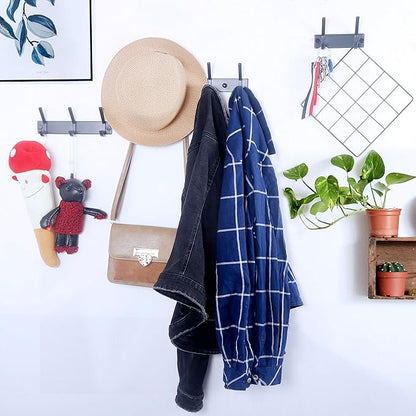 WEBI Coat Rack Wall Mounted,4 Coat Hooks for Hanging Coats,Hook Rack Rail Coat Hanger Wall Coat Rack with Hooks for Clothes,Black,2 Packs