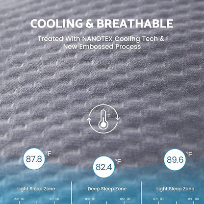 SLEEP ZONE Cooling Mattress Topper Twin XL College Dorm Bedding Quilted Fitted Mattress Pad Cover, Soft Fluffy Down Alternative Pillow Top Bed Topper Deep Pocket 8-21 Inch (Grey, Twin XL)