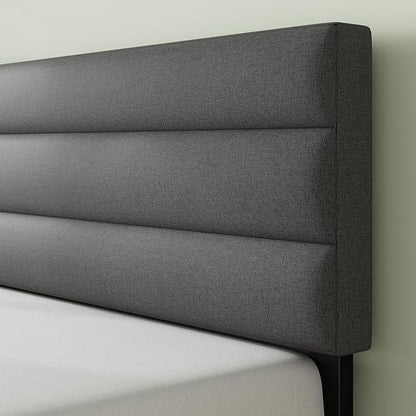 ZINUS King Piper Upholstered Platform Bed with Horizontal Paneled Headboard, Wooden Slat Support, No Box Spring Needed, Easy Assembly, Eco Friendly Packaging, Dark Grey