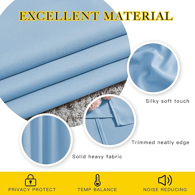 NICETOWN Blackout Patio Curtains for Windows 84 inch Length - Solid Thermal Insulated Grommet Light Reducing Panels Window Treatment for Living Room (Blue, 2 Panels = 160" Wide)