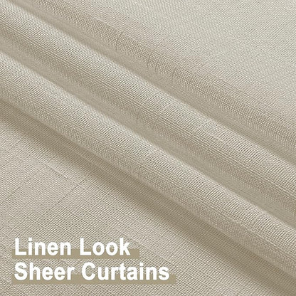 Aiyufeng Kirei Faux Linen Sheer Valance Curtain for Kitchen 14 Inch Length, Lightweight Soft Textured Valance for Farmhouse Bathroom Living Room Bedroom Toppers Windows, 60X14 Inch, 1 Piece, Linen