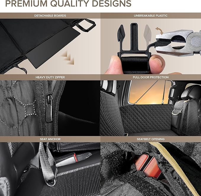 XL Truck Back Seat Extender for Dogs, Hard Bottom Dog Car Seat Cover for Back Seat, Heavy Duty Dog Hammock for Aggressive Chewers, Waterproof Pet Seat Covers for Trucks, F150, Ram1500, Large SUV-Mewly Pet