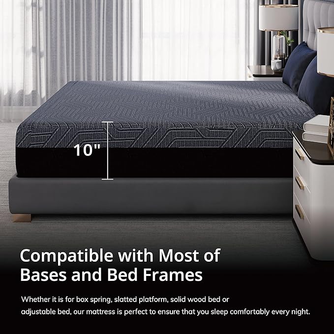 EGOHOME 10 Inch Cal King Memory Foam Mattress for Back Pain, Cooling Copper Gel Bed in a Box, Foam Made in USA, CertiPUR-US Certified, Therapeutic Medium Firm, 72x84x10 Black