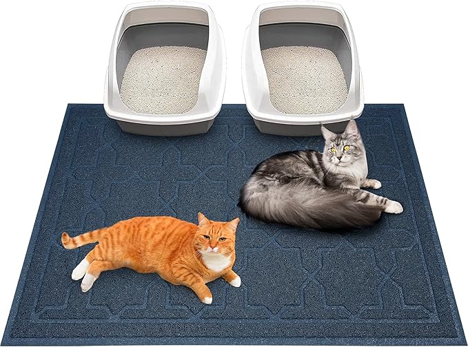 Yimobra Cat Litter Mat, 47"x36" Litter Box Mat with Litter Lock Mesh, Soft Cat Litter Mat Litter Trapping Mat, Easy to Clean, Non-Slip, Water Resistant, Litter Free Floors, Dark Blue-Mewly Pet