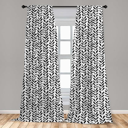 Ambesonne Black and White Window Curtains Pack of 2, Modern Grunge Botany Motif Monochrome Brush Paint Style Strokes, Lightweight Set with Rod Pocket, 4 Panels of - 28" x 95", White and Black