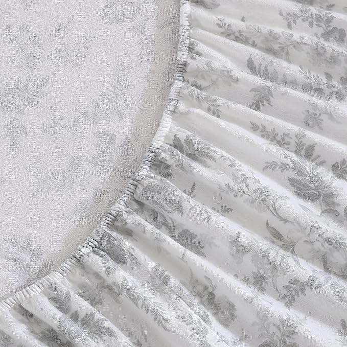Laura Ashley - Flannel Sheets Full Size, Anti-Pilling & Wrinkle Resistant Cotton, Touchably Soft for All-Season Comfort - Bed Sheets with Matching Pillowcases & Fitted Sheet (Vanessa Grey)