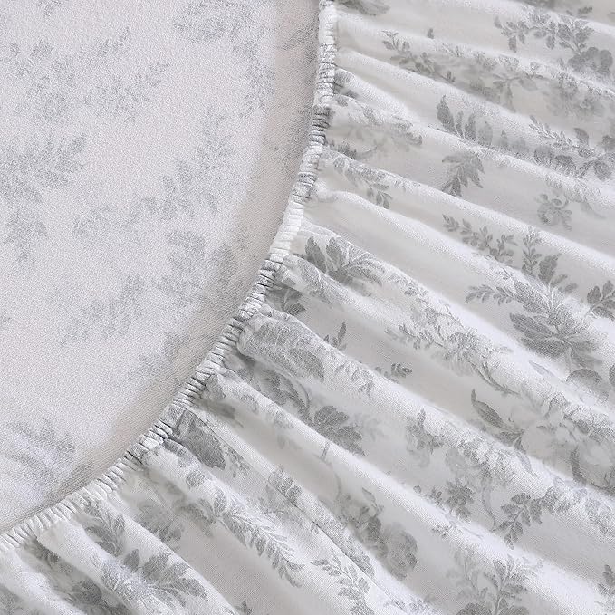 Laura Ashley - Flannel Sheets Twin Size, Anti-Pilling & Wrinkle Resistant Cotton, Touchably Soft for All-Season Comfort - Bed Sheets with Matching Pillowcase & Fitted Sheet (Vanessa Grey)