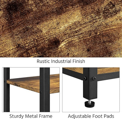 Yaheetech Large 3-Tier Tall End Table, 30 Inches High Side Table with Wooden Shelves & Strong Metal Frame for Living Room Small Space, 12 x 16 x 29.5 inches，Rustic Brown