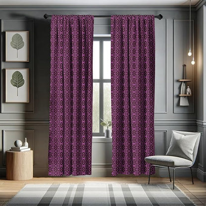 Ambesonne Lattice Window Curtains, Abstract Symmetric Pattern with Geometric Elements in Pink Color Shade, Lightweight Decor 2-Panel Set with Rod Pocket, Pair of - 28" x 84", Brown Magenta