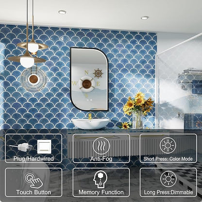 22x36 Inch LED Bathroom Mirror, Adjustable 3000K/4500K/6000K, Irregular Black Frame Lighted Bathroom Vanity Mirror with Lights, Stepless Dimmable, Anti-Fog, Wall Mounted