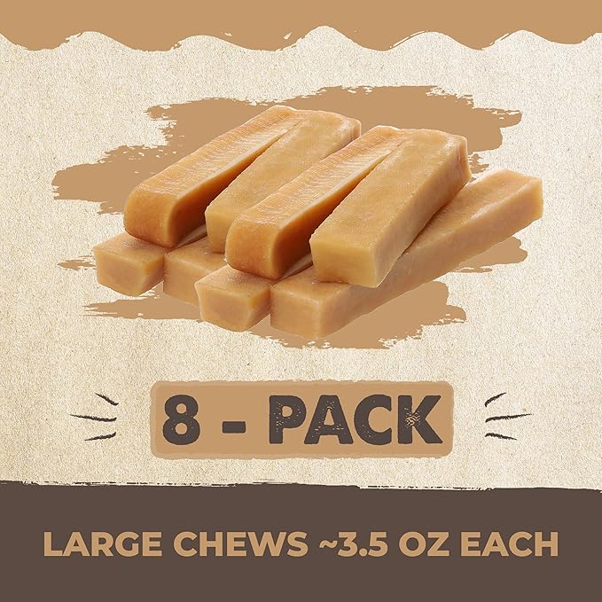 Mighty Paw Yak Cheese Chews for Dogs | All-Natural Long Lasting Pet Treats. Odorless and Great for Oral Health. Limited-Ingredient Chews for Puppies & Power-Chewers (Large, 8 Pack)-Mewly Pet