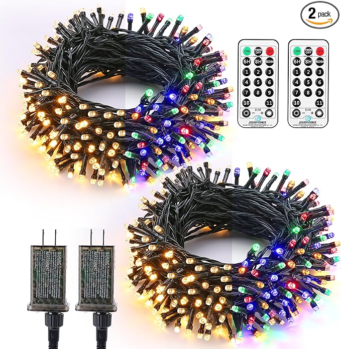 Brizled Christmas Tree Lights, 2 Pack 65.67ft 200 LED Color Changing Christmas String Lights with Remote, 11 Modes Warm White & Multicolor Xmas Light Connectable Light String for Xmas Tree Home Party