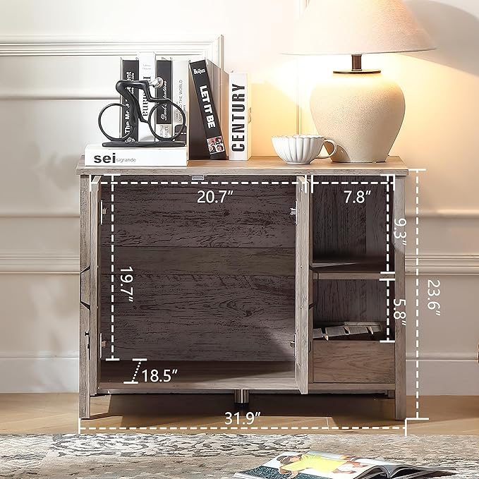 31.9'' Small Cat Litter Enclosure,Adjustable Shelf for Dog Proof and Storage,Locks Added for cat,Cat Litter Collector,Small Indoor Cat House,Grey-Mewly Pet