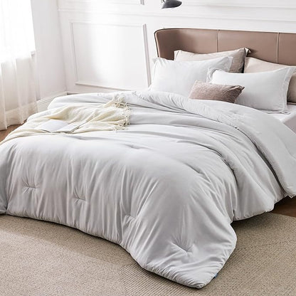 Bedsure California King Comforter Set - Grayish White Soft Bedding for All Seasons, Cationic Dyed Bed Set, 3 Pieces, 1 California King Size Comforter (104"x96") and 2 Pillow Shams (20"x36"+2")