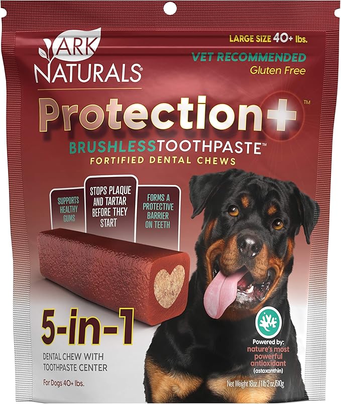 Ark Naturals Protection+ Brushless Toothpaste – Large Breeds, 18oz Bag – Dog Dental Chew with Toothpaste Center – Prevent Plaque & Tartar and Freshen Breath with Dental Chews for Dogs-Mewly Pet