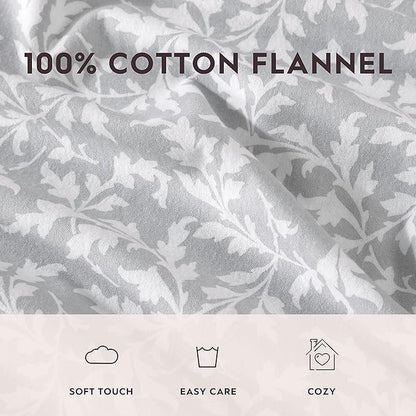 Laura Ashley - Flannel Sheets Full Size, Anti-Pilling & Wrinkle Resistant Cotton, Touchably Soft for All-Season Comfort - Bed Sheets with Matching Pillowcases & Fitted Sheet (Crestwood Pastel Grey)