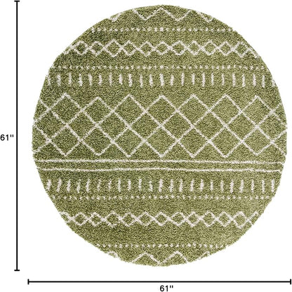 SAFAVIEH Arizona Shag Collection Area Rug - 5'1" Round, Green & Ivory, Moroccan Design, Non-Shedding & Easy Care, 1.6-inch Thick, Ideal for The Living Room, Dining, Bedroom (ASG741X)