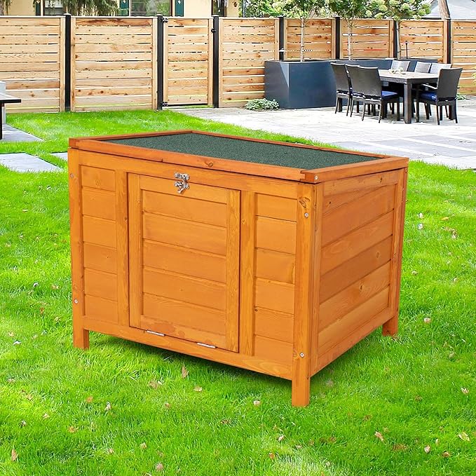 COZIWOW 24inches Wooden Catio Outdoor Cat House Small Animal House，Rabbit Hutch Indoor，Stable Weatherproof Bunny Cage Pet Shelter for Small Cat Dog Rabbit Guinea Pig(Orange)-Mewly Pet